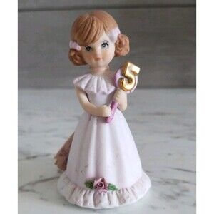 Vintage Enesco Growing Up Birthday Girls Age 5 Figurine Brunette Pigtails 1982